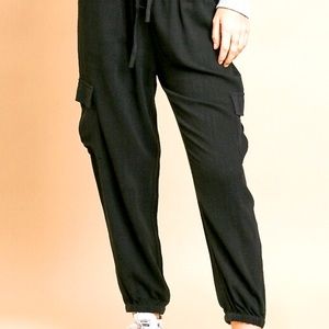 BOUTIQUE- 💥LAST ONE💥 LINEN BLEND JOGGERS IN BLACK